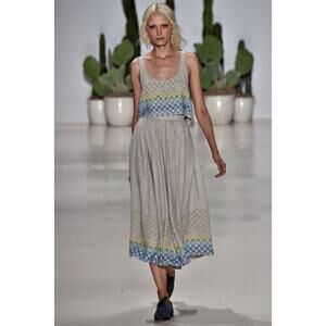 Mara Hoffman Beaded Crop Top Tank Linen Rainbow Checker Board
